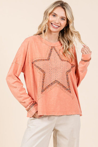 Mittoshop Mineral Wash Star Patch Long Sleeve T-Shirt - Blu Lotus Boutique