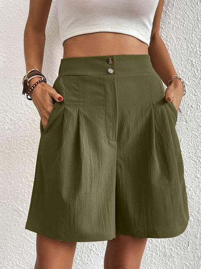 Pocketed Half Elastic Waist Shorts - Blu Lotus Boutique