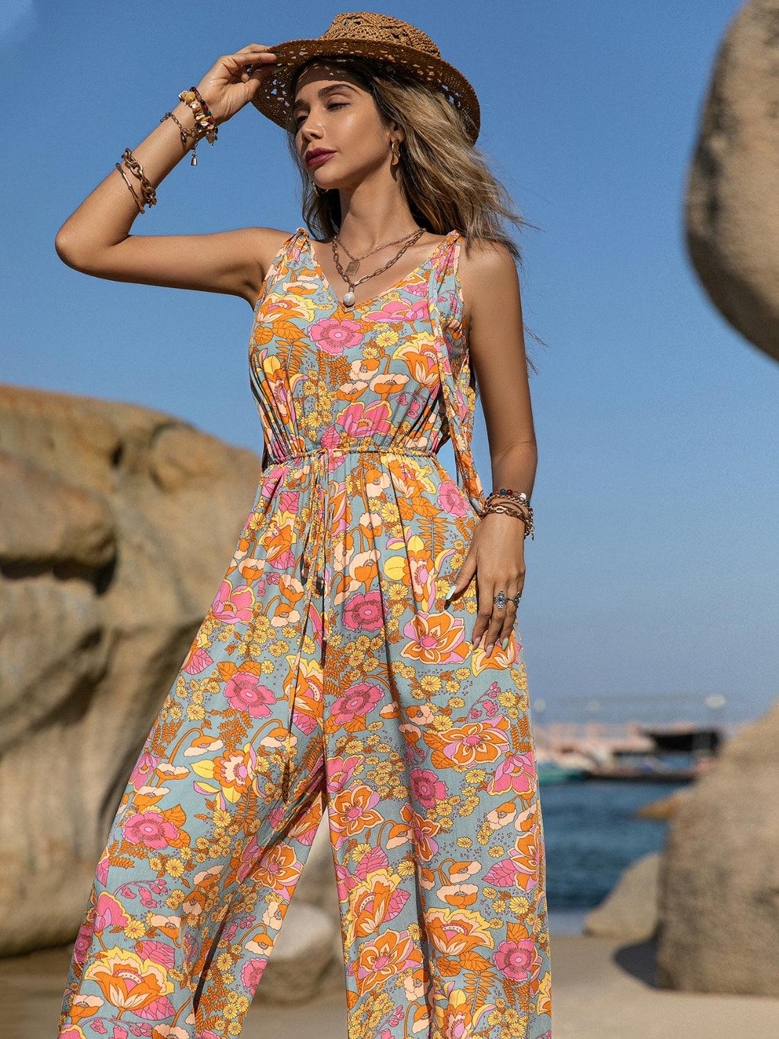 V-Neck Wide Leg Jumpsuit - Blu Lotus Boutique