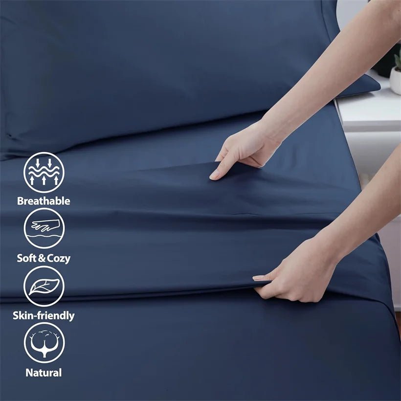 1pc Bed Flat Sheet 100% Egyptian Cotton Solid Color Top Sheets Single Double King Queen Couple Flat Bedsheet Soft Home Bed Linen - Blu Lotus Boutique
