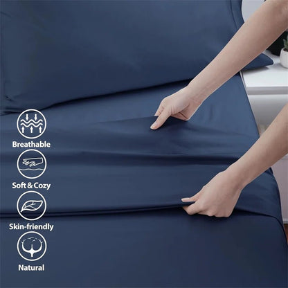 1pc Bed Flat Sheet 100% Egyptian Cotton Solid Color Top Sheets Single Double King Queen Couple Flat Bedsheet Soft Home Bed Linen - Blu Lotus Boutique