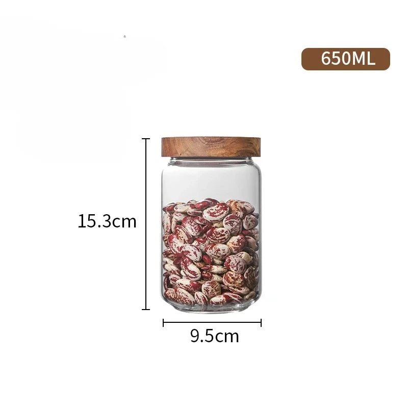 1pcs Wood Lid Orgnizer Glass Airtight Canister Kitchen Storage Bottles Jar Sealed Food Container Ginger Cereal Dispenser Set - Blu Lotus Boutique