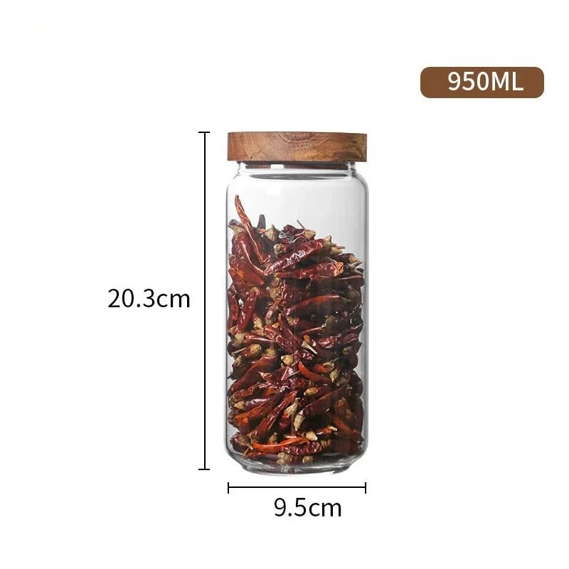 1pcs Wood Lid Orgnizer Glass Airtight Canister Kitchen Storage Bottles Jar Sealed Food Container Ginger Cereal Dispenser Set - Blu Lotus Boutique