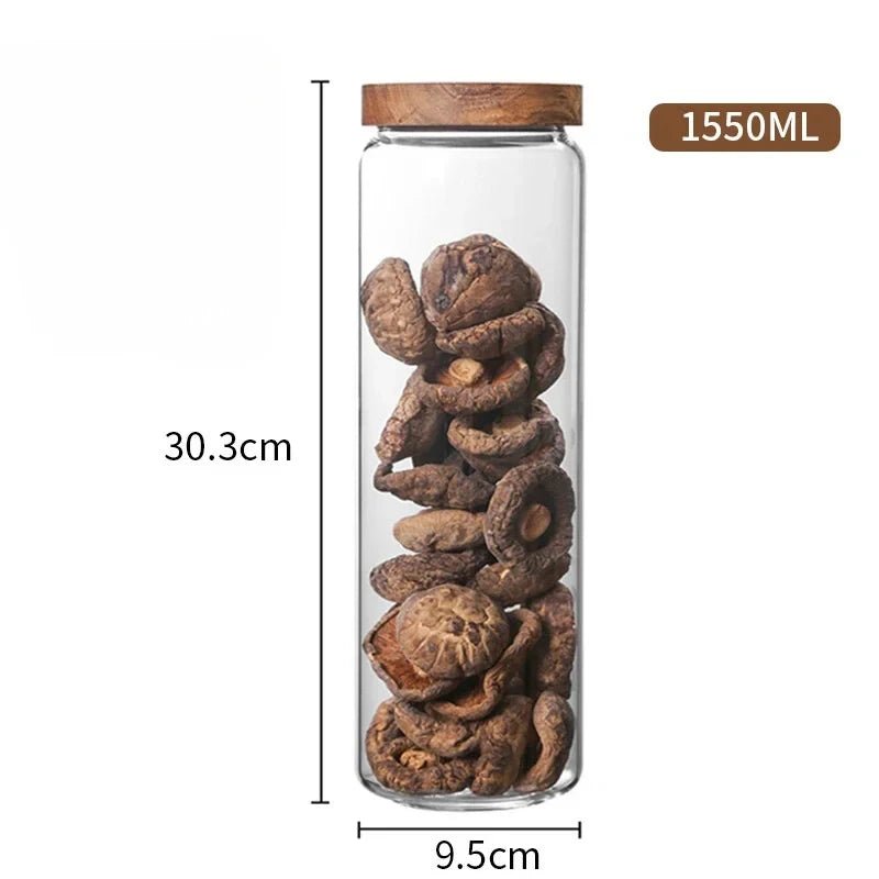 1pcs Wood Lid Orgnizer Glass Airtight Canister Kitchen Storage Bottles Jar Sealed Food Container Ginger Cereal Dispenser Set - Blu Lotus Boutique