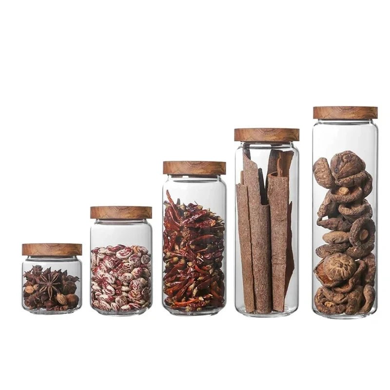 1pcs Wood Lid Orgnizer Glass Airtight Canister Kitchen Storage Bottles Jar Sealed Food Container Ginger Cereal Dispenser Set - Blu Lotus Boutique