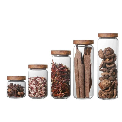 1pcs Wood Lid Orgnizer Glass Airtight Canister Kitchen Storage Bottles Jar Sealed Food Container Ginger Cereal Dispenser Set - Blu Lotus Boutique