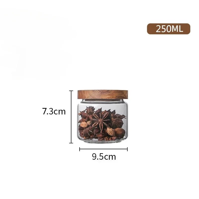 1pcs Wood Lid Orgnizer Glass Airtight Canister Kitchen Storage Bottles Jar Sealed Food Container Ginger Cereal Dispenser Set - Blu Lotus Boutique