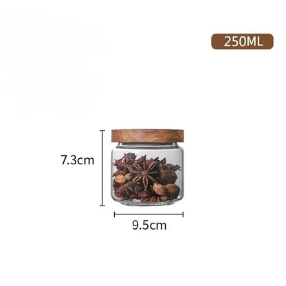 1pcs Wood Lid Orgnizer Glass Airtight Canister Kitchen Storage Bottles Jar Sealed Food Container Ginger Cereal Dispenser Set - Blu Lotus Boutique