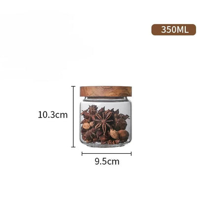 1pcs Wood Lid Orgnizer Glass Airtight Canister Kitchen Storage Bottles Jar Sealed Food Container Ginger Cereal Dispenser Set - Blu Lotus Boutique