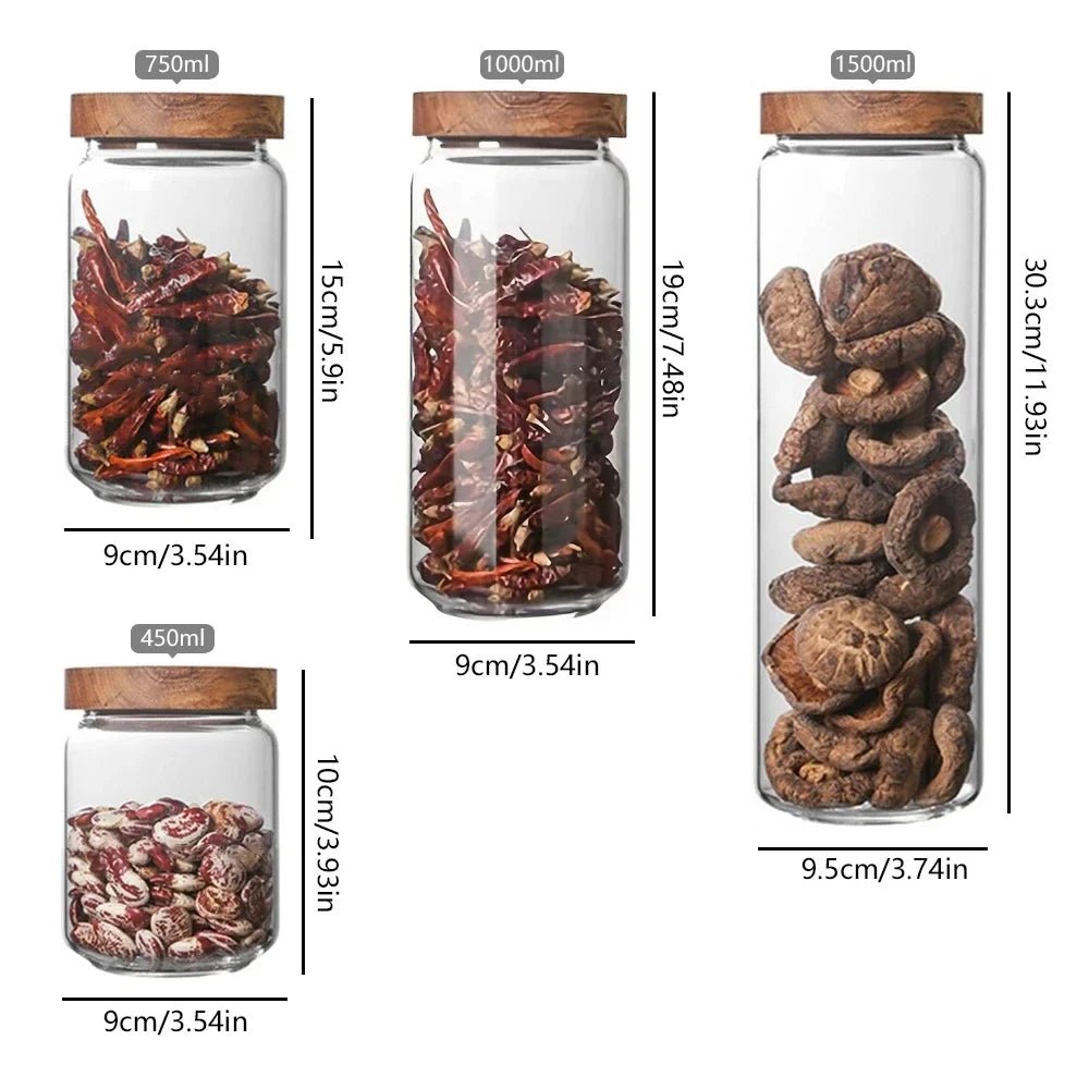 1pcs Wood Lid Orgnizer Glass Airtight Canister Kitchen Storage Bottles Jar Sealed Food Container Ginger Cereal Dispenser Set - Blu Lotus Boutique