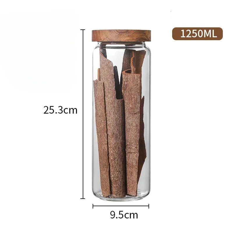 1pcs Wood Lid Orgnizer Glass Airtight Canister Kitchen Storage Bottles Jar Sealed Food Container Ginger Cereal Dispenser Set - Blu Lotus Boutique