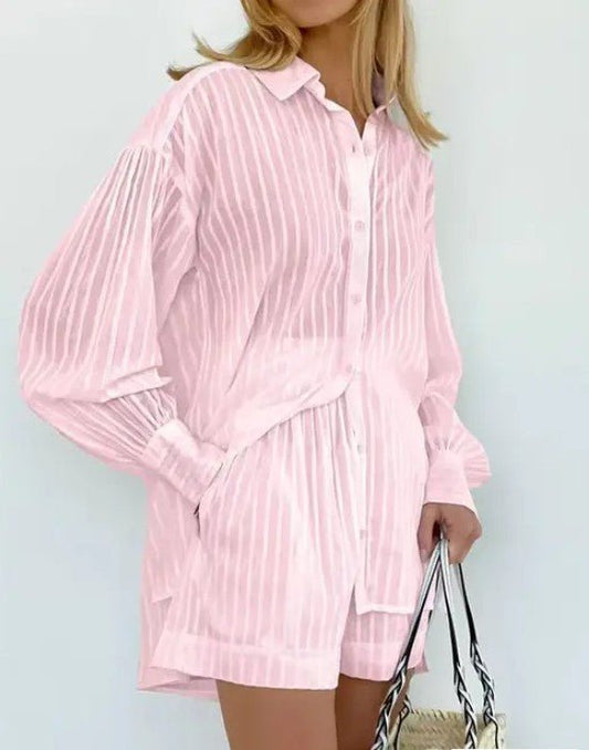 2 - piece matching long sleeve and shorts set - Blu Lotus Boutique