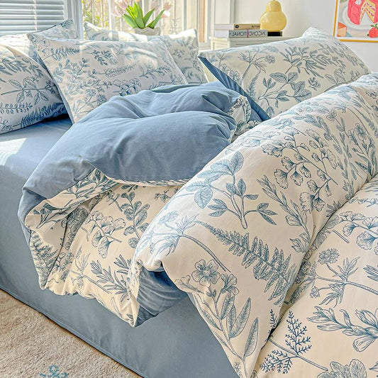 2025 Washed Cotton Double Yarn Single Quilt Cover Simple Wind Ins Wind Small Floral Korean Version Duvet Skin Friendly Bedding - Blu Lotus Boutique