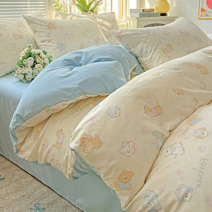 2025 Washed Cotton Double Yarn Single Quilt Cover Simple Wind Ins Wind Small Floral Korean Version Duvet Skin Friendly Bedding - Blu Lotus Boutique