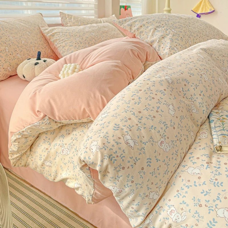 2025 Washed Cotton Double Yarn Single Quilt Cover Simple Wind Ins Wind Small Floral Korean Version Duvet Skin Friendly Bedding - Blu Lotus Boutique