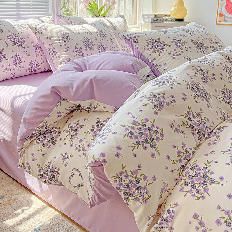 2025 Washed Cotton Double Yarn Single Quilt Cover Simple Wind Ins Wind Small Floral Korean Version Duvet Skin Friendly Bedding - Blu Lotus Boutique