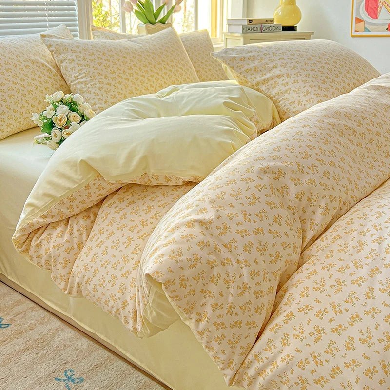 2025 Washed Cotton Double Yarn Single Quilt Cover Simple Wind Ins Wind Small Floral Korean Version Duvet Skin Friendly Bedding - Blu Lotus Boutique