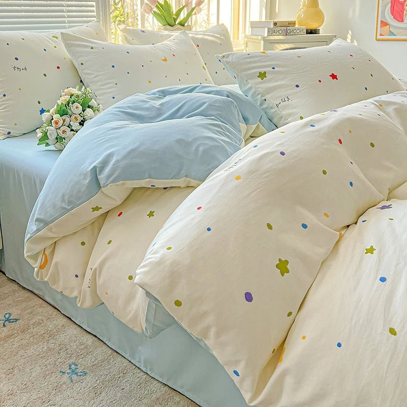 2025 Washed Cotton Double Yarn Single Quilt Cover Simple Wind Ins Wind Small Floral Korean Version Duvet Skin Friendly Bedding - Blu Lotus Boutique
