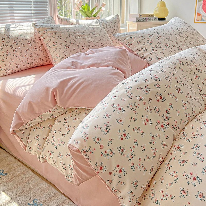 2025 Washed Cotton Double Yarn Single Quilt Cover Simple Wind Ins Wind Small Floral Korean Version Duvet Skin Friendly Bedding - Blu Lotus Boutique