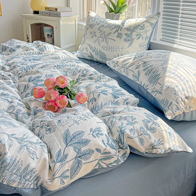 2025 Washed Cotton Double Yarn Single Quilt Cover Simple Wind Ins Wind Small Floral Korean Version Duvet Skin Friendly Bedding - Blu Lotus Boutique