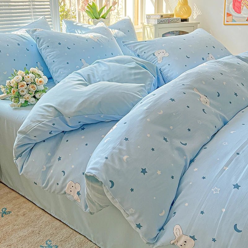 2025 Washed Cotton Double Yarn Single Quilt Cover Simple Wind Ins Wind Small Floral Korean Version Duvet Skin Friendly Bedding - Blu Lotus Boutique