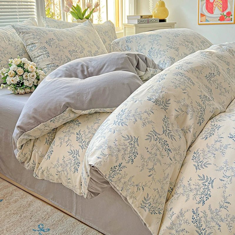 2025 Washed Cotton Double Yarn Single Quilt Cover Simple Wind Ins Wind Small Floral Korean Version Duvet Skin Friendly Bedding - Blu Lotus Boutique