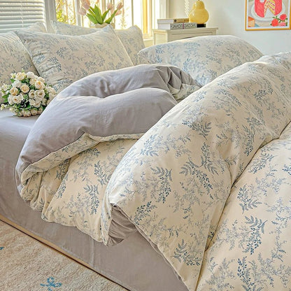 2025 Washed Cotton Double Yarn Single Quilt Cover Simple Wind Ins Wind Small Floral Korean Version Duvet Skin Friendly Bedding - Blu Lotus Boutique