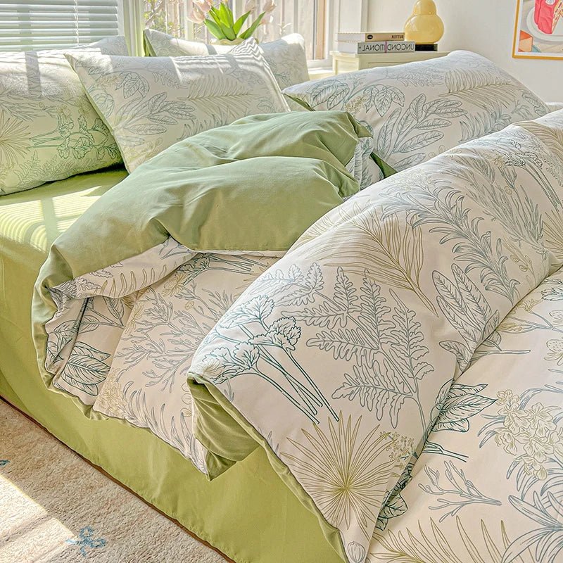 2025 Washed Cotton Double Yarn Single Quilt Cover Simple Wind Ins Wind Small Floral Korean Version Duvet Skin Friendly Bedding - Blu Lotus Boutique