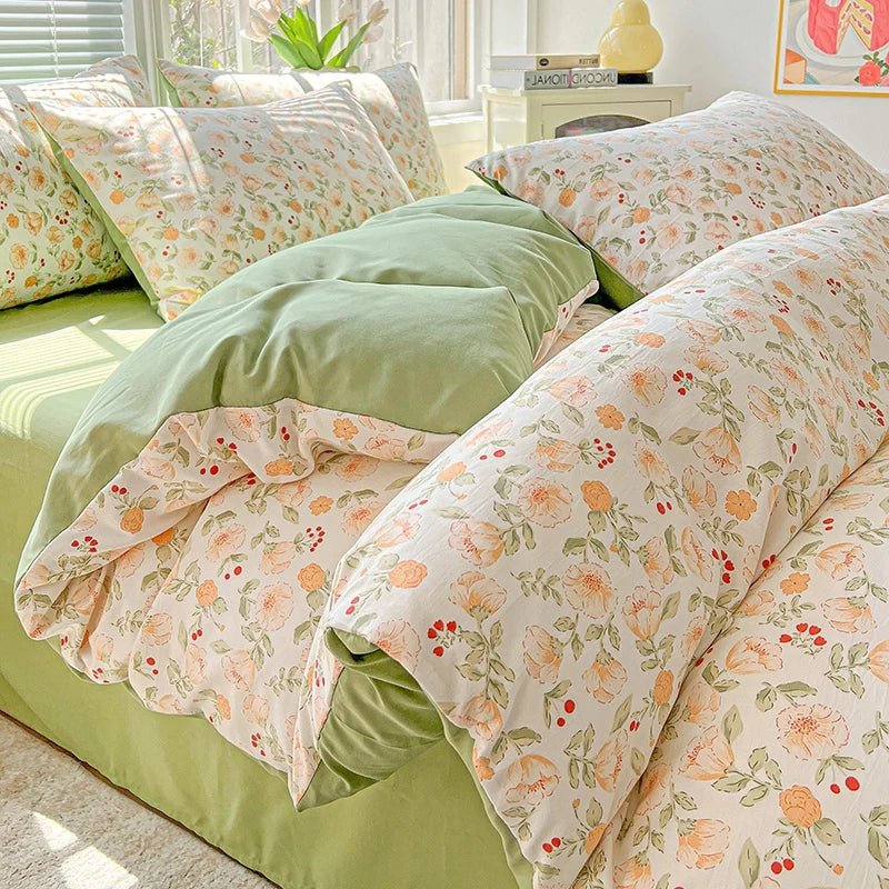 2025 Washed Cotton Double Yarn Single Quilt Cover Simple Wind Ins Wind Small Floral Korean Version Duvet Skin Friendly Bedding - Blu Lotus Boutique