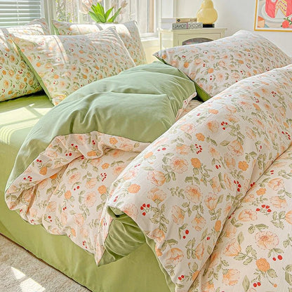 2025 Washed Cotton Double Yarn Single Quilt Cover Simple Wind Ins Wind Small Floral Korean Version Duvet Skin Friendly Bedding - Blu Lotus Boutique