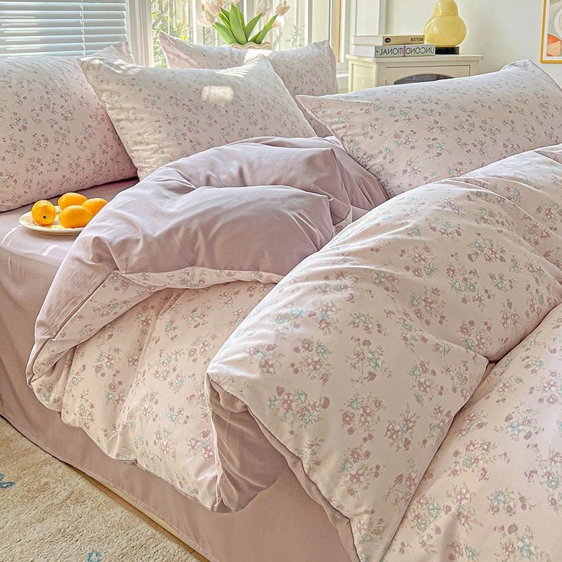 2025 Washed Cotton Double Yarn Single Quilt Cover Simple Wind Ins Wind Small Floral Korean Version Duvet Skin Friendly Bedding - Blu Lotus Boutique