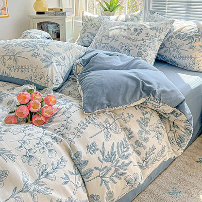 2025 Washed Cotton Double Yarn Single Quilt Cover Simple Wind Ins Wind Small Floral Korean Version Duvet Skin Friendly Bedding - Blu Lotus Boutique