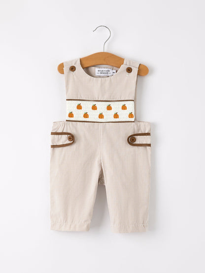 Fall Halloween & Thanksgiving  Pumpkin Smock Embroidered Boys Romper