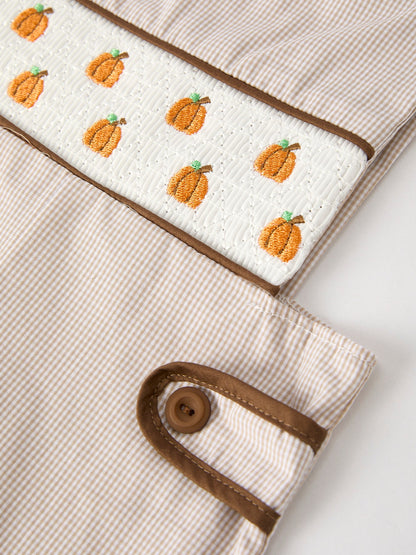 Fall Halloween & Thanksgiving  Pumpkin Smock Embroidered Boys Romper