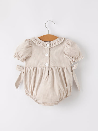 Fall Halloween & Thanksgiving Pumpkin Embroidery Smock Plaid Baby Girl Romper