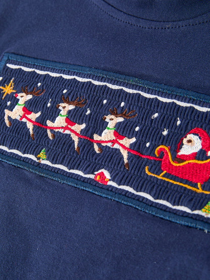 Christmas Holiday Celebration Boys Set: Navy with Santa Sleigh