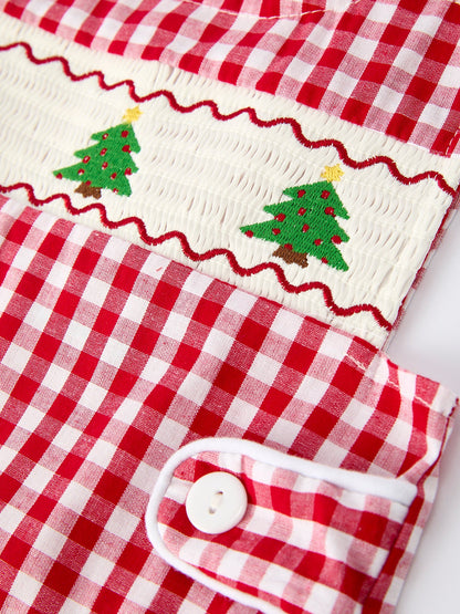 Christmas Smocking Embroidered Christmas Tree Plaid Plaid Baby Boy Romper