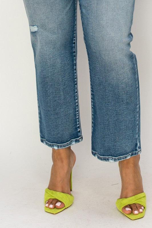 PLUS-HIGH RISE STRETCH DISTRESSED ANKLE STRAIGHT - Blu Lotus Boutique