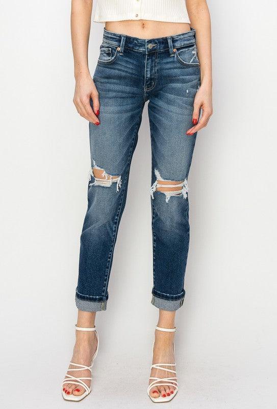 MID RISE BOY FRIEND JEANS - Blu Lotus Boutique