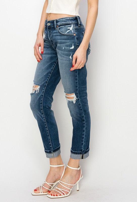 MID RISE BOY FRIEND JEANS - Blu Lotus Boutique