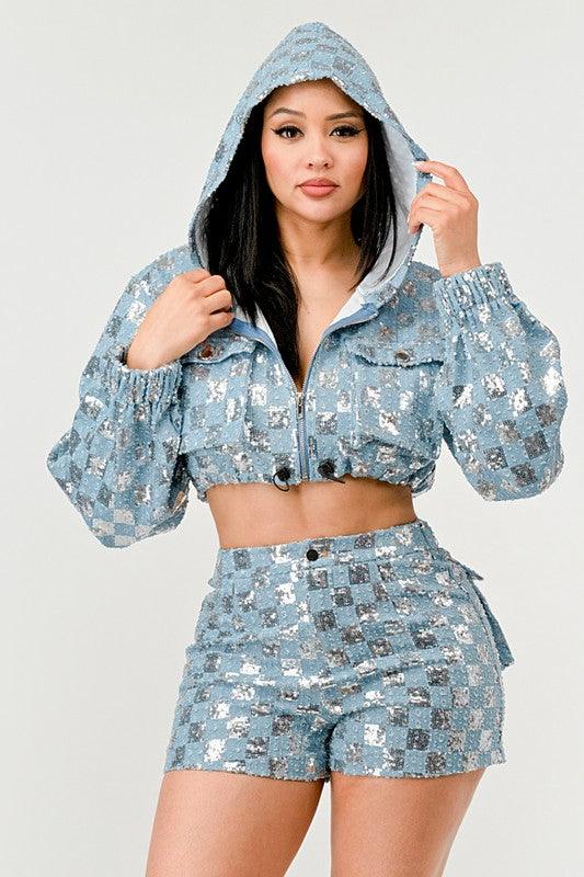 Glitz & Denim Sequin Hoodie Set