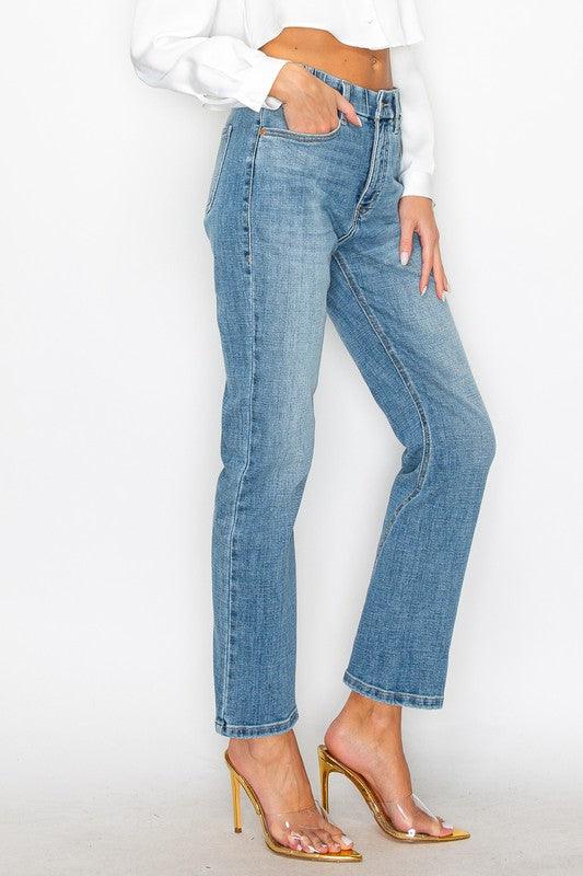 TUMMY CONTROL HIGH RISE STRAIGHT JEANS - Blu Lotus Boutique