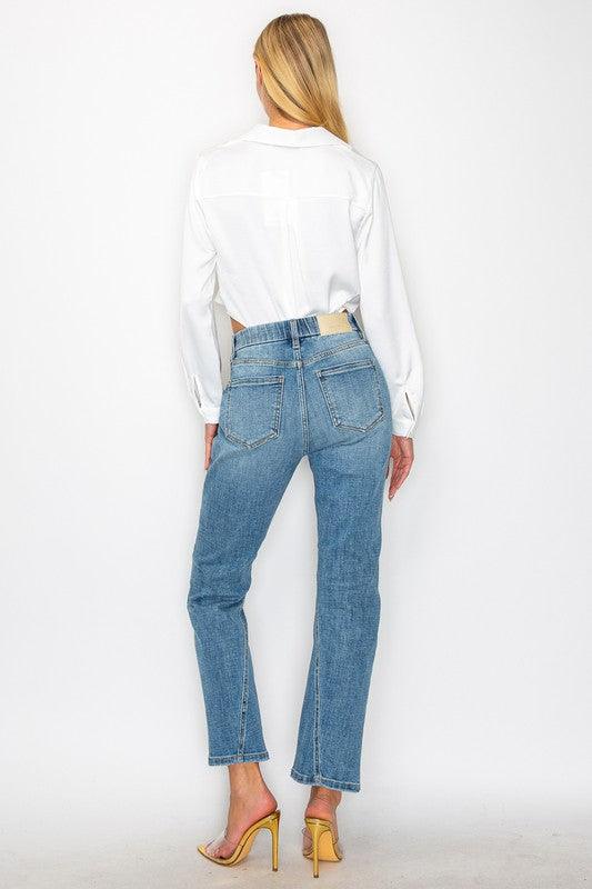 TUMMY CONTROL HIGH RISE STRAIGHT JEANS - Blu Lotus Boutique