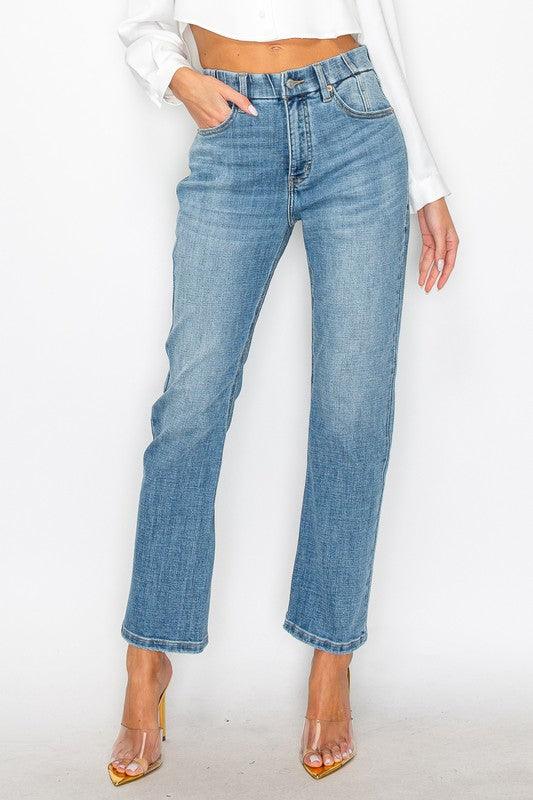 TUMMY CONTROL HIGH RISE STRAIGHT JEANS - Blu Lotus Boutique