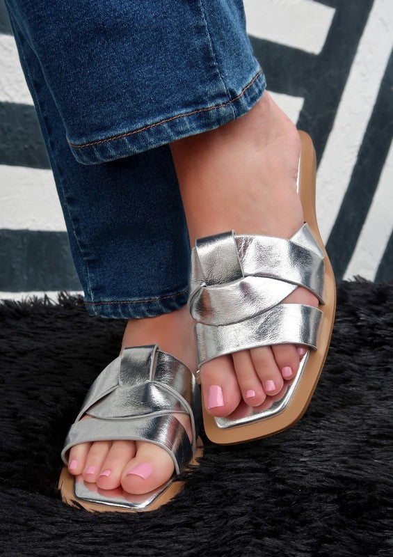 GIA SLIP ON METALLIC FASHION SANDALS - FLATS