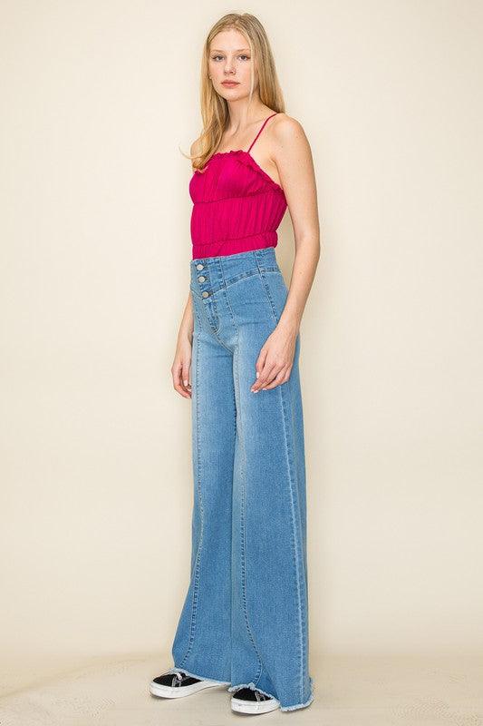 Wide leg, denim pants, jeans, western - Blu Lotus Boutique