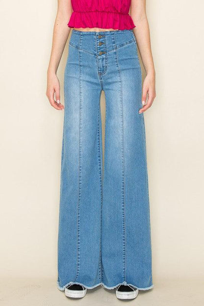 Wide leg, denim pants, jeans, western - Blu Lotus Boutique