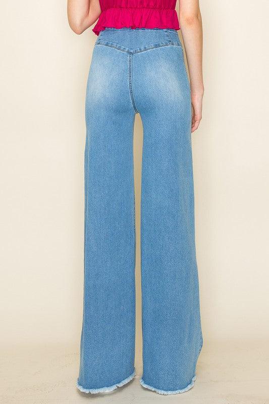 Wide leg, denim pants, jeans, western - Blu Lotus Boutique