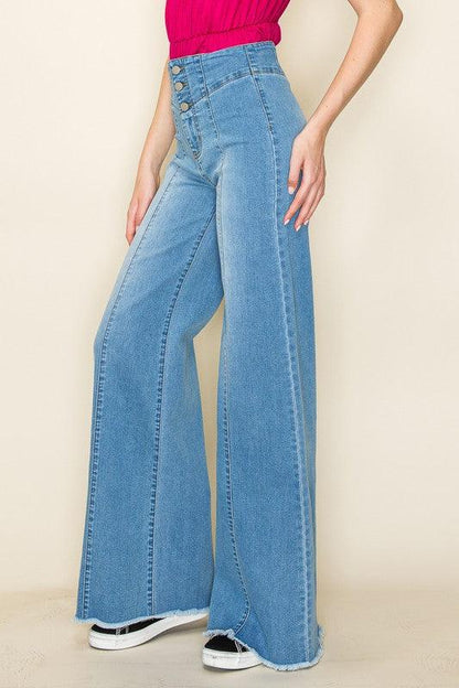 Wide leg, denim pants, jeans, western - Blu Lotus Boutique