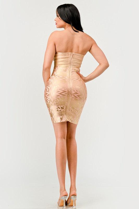 Gilded Glamour Strapless Dress - Blu Lotus Boutique